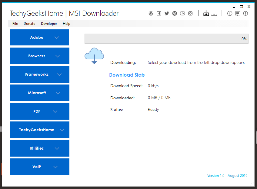 MSI Downloader Start Screen