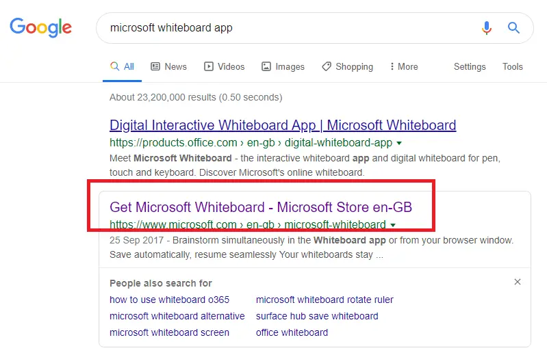 Google Search for application URL