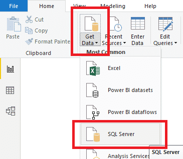 Power BI Get Data SQL Data