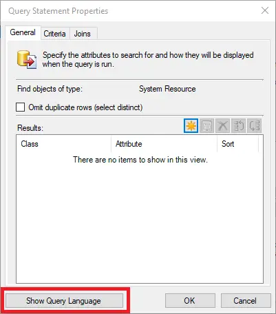 SCCM Query Statement Properties