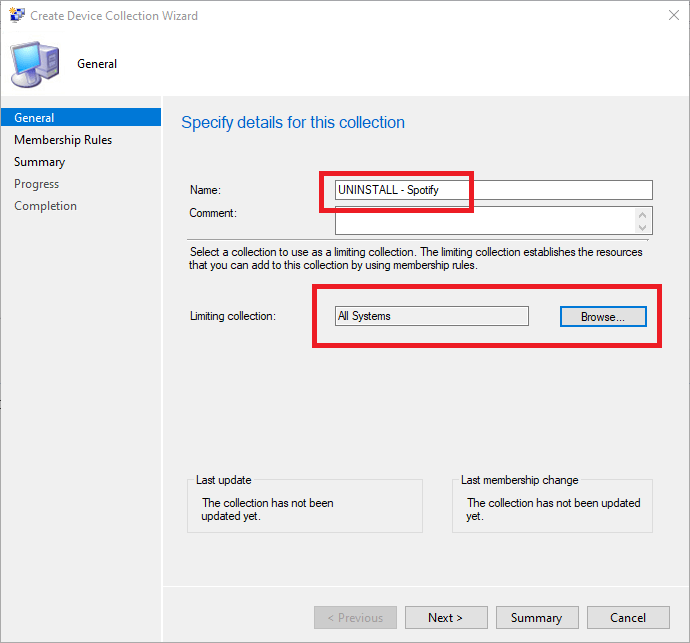 SCCM new device collection name and limiting collection