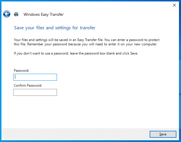 Windows Easy Transfer Password Protection