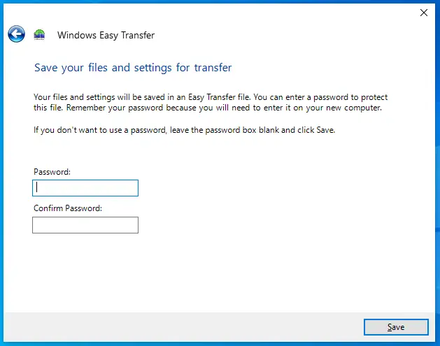 Windows Easy Transfer Password Protection