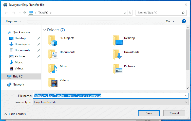 Windows Easy Transfer Save As