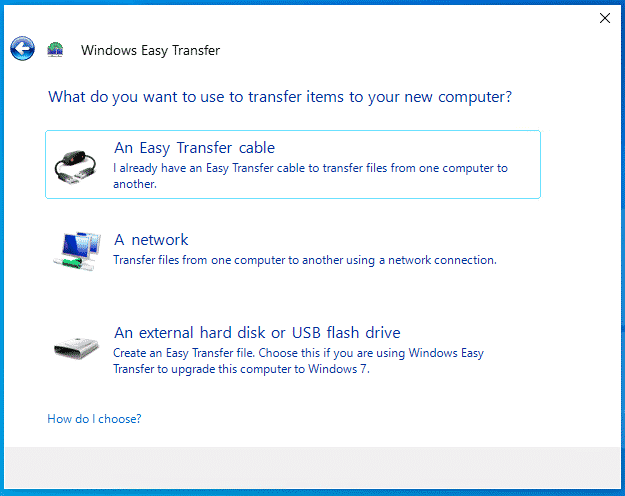 Windows Easy Transfer Wizard Options