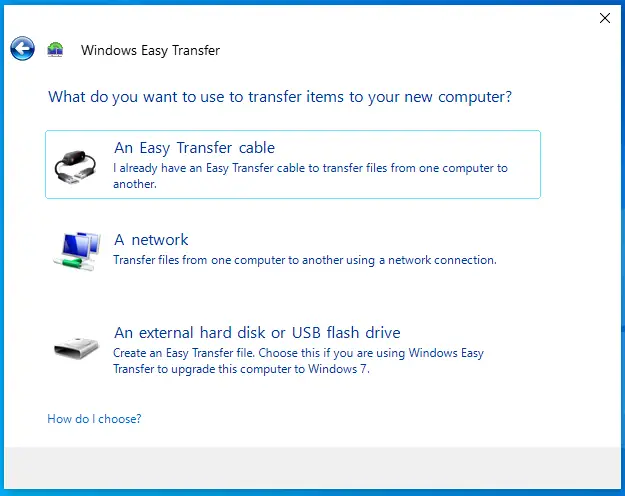 Windows Easy Transfer Wizard Options