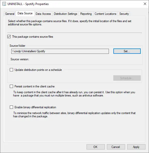 SCCM Package Source Information