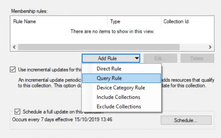 SCCM Add Rule Query Rule