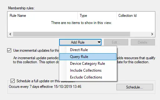 SCCM Add Rule Query Rule