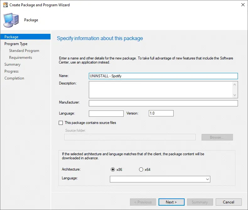 SCCM Create Package and Program Wizard