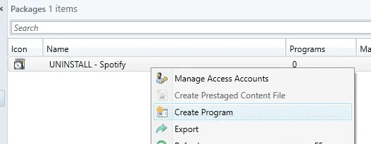 SCCM Create Package Program