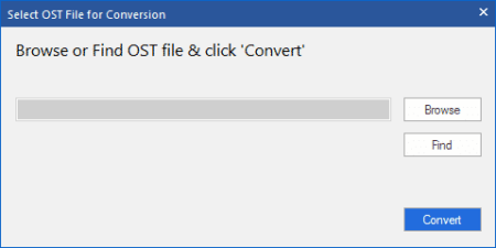 A screenshot of the Stellar Converter software interface titled "select OST file for conversion" with options to browse or find OST files and a 'convert' button.