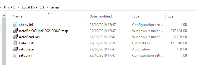 Adobe Acrobat Reader DC MSI Extraction Files
