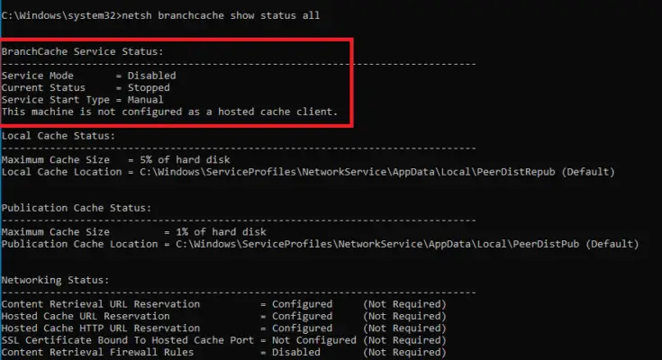 A screenshot of a command prompt window open on a Microsoft Windows system displaying various service configuration statuses, identified by installer folder fields marked with a red rectangle.