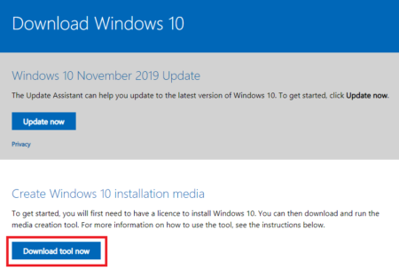 Screenshot of the "download Windows 8.1" page featuring details on the Windows 8.1 November 2019 update with buttons for "update now" and "download tool now.