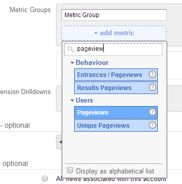 4 Adding the Pageviews metric to a custom report in Google Analytics