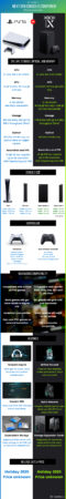 This image is an infographic comparing the PS5 vs Xbox Series X next-gen game consoles, detailing their design, storage, specifications, and compatibility features. It uses icons and bullet points for clarity.
