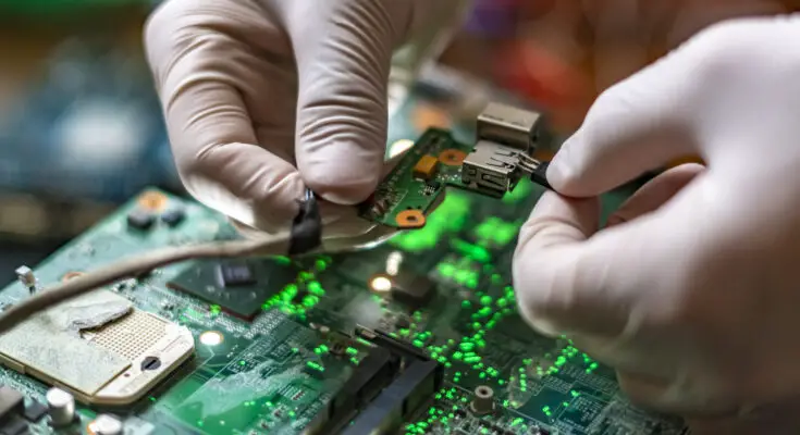 scientist assemble the modern technology gadget pieces in the laboratory