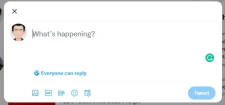 A screenshot of a Twitter post composition window with a user profile icon, the text prompt "how to schedule a tweet on mobile 2021?" and various reply and media attachment options below.