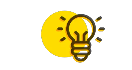 Graphic of a glowing light bulb with light rays against a yellow circle on a black background, symbolizing an idea or innovation in mobile app design.