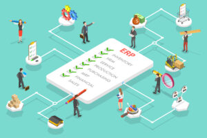 3D Isometric Flat Vector Conceptual Illustration of ERP - Enterprise Resource Planning