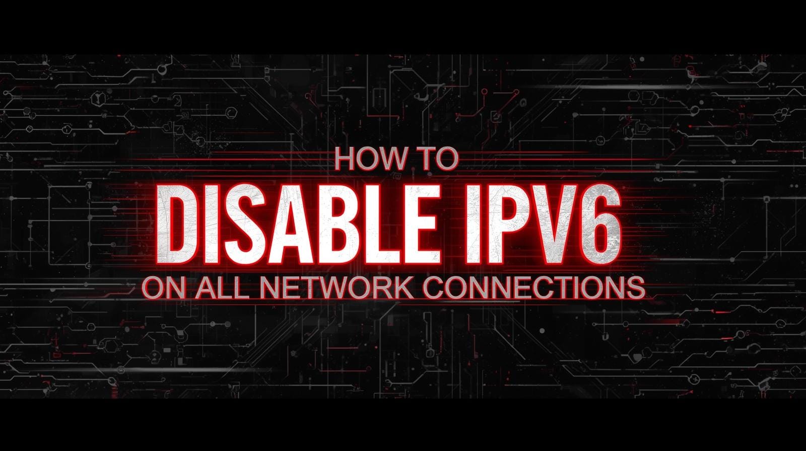 Create a bold high‑impact 16 9 featured image with a dark networking‑focused tech‑support theme. Use deep black or charcoal as the base with sharp accent colours like bright red and wh 1