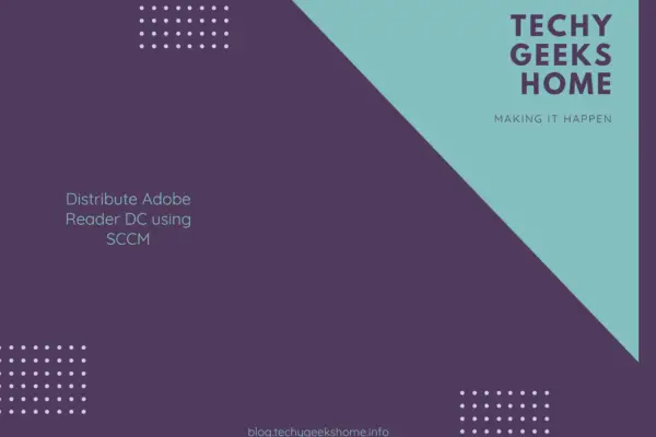 This image features a graphic design with a deep purple background diagonally split by a navy blue section. It includes the text "Techy Geeks Home - Making It Happen" and "Distribute
