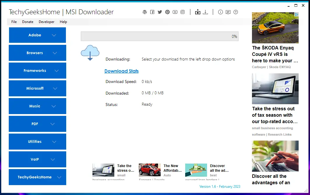 Screenshot of "MSI Downloader" software interface on a computer screen, displaying browser options and download status for Microsoft software on Windows 11.