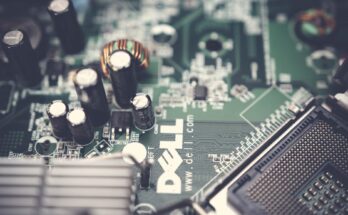 close up photography of dell motherboard