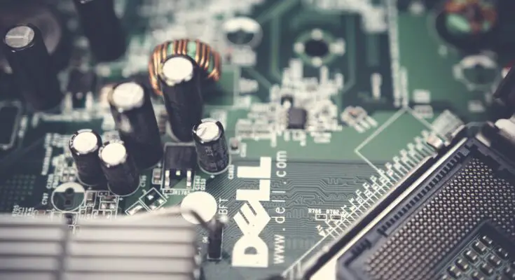 close up photography of dell motherboard