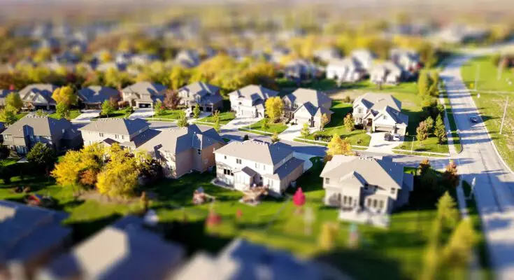 high angle shot of suburban neighborhood