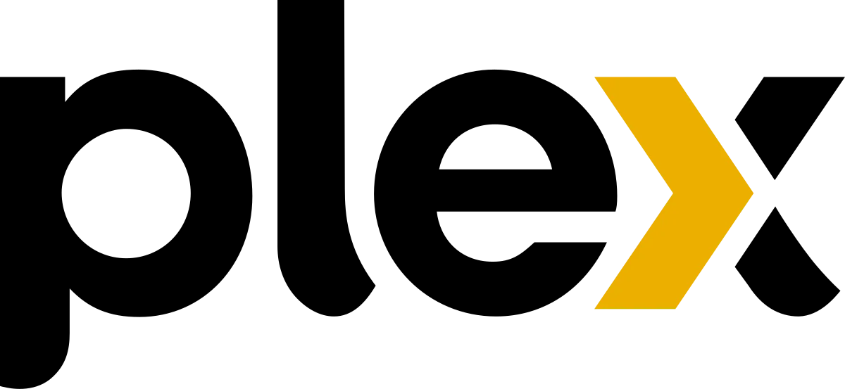 A yellow right-pointing chevron on a black background, resembling a Plex TV interface element, creates a stark contrast and sense of direction.
