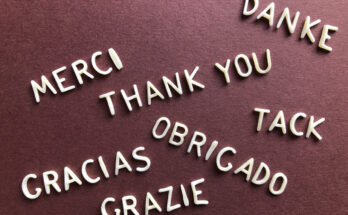 Languages "thank you" in various tongues, including "merci," "danke," "tack," "gracias," "obrigado," and "grazie," arranged on a