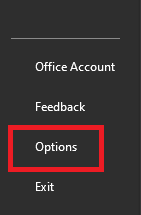 Microsoft Outlook Options.