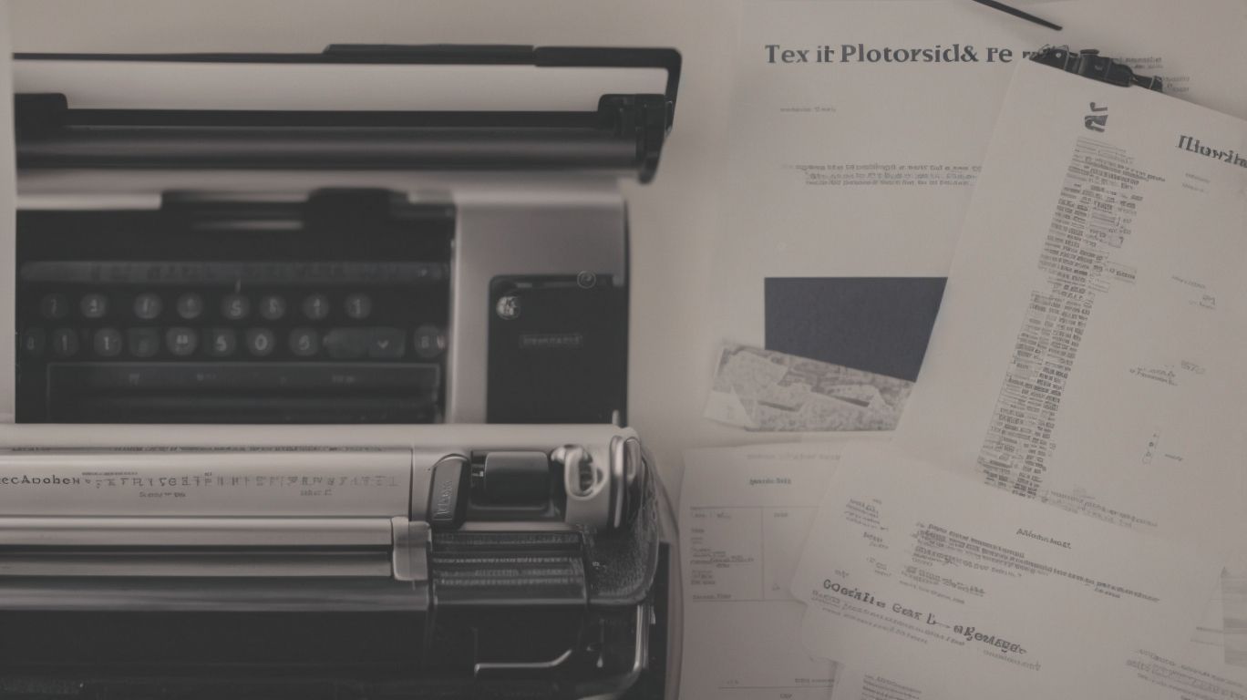 A black and white image of a vintage typewriter next to a printer, a smartphone, and a desk cluttered with various documents and an AI-generated map.