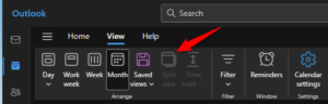 Microsoft Outlook Calendar View Ribbon Bar - Split View Disabled