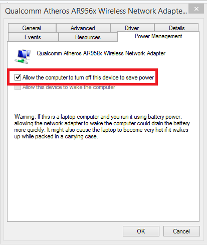 3 The Allow the computer to turn off this device to save power checkbox unticked