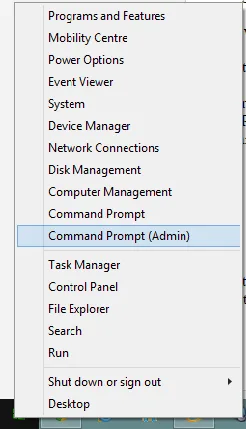 win8prompt Right click Start button Windows 10 Command Prompt Admin