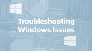 a wordpress featured image with the title text 'Troubleshooting Common Windows Issues' in landscape orientation