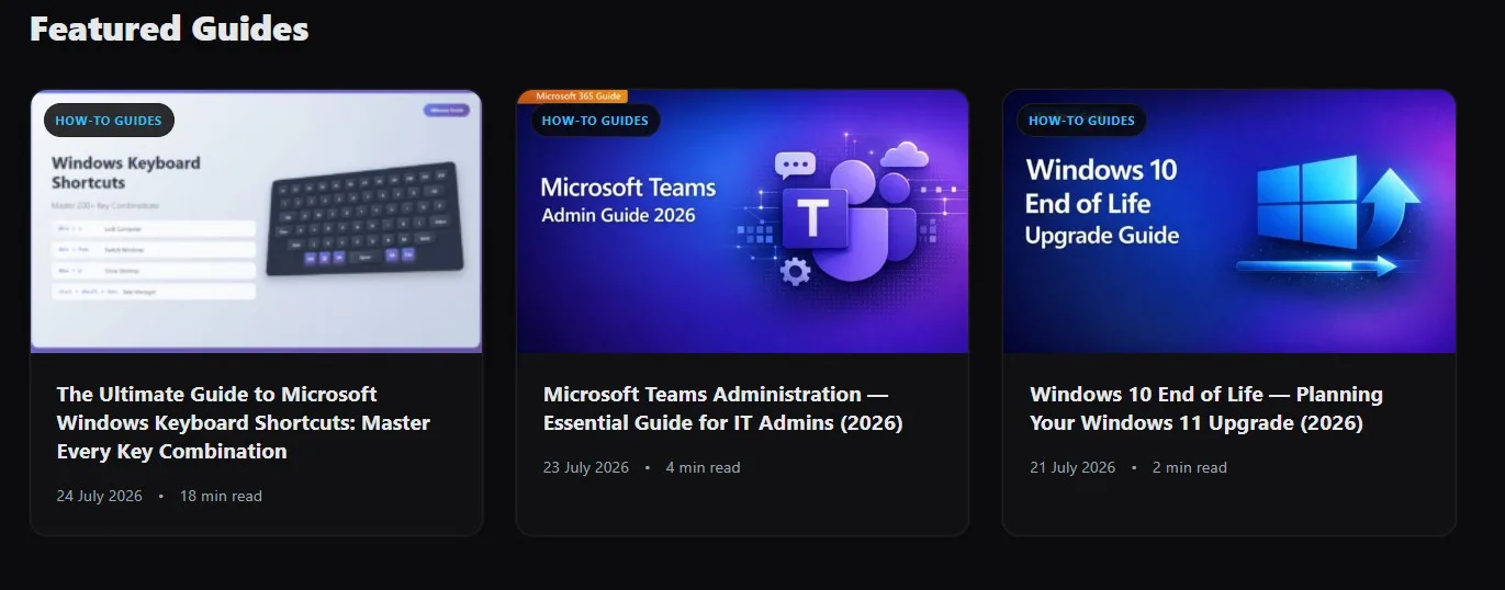 Featured posts section on the homepage