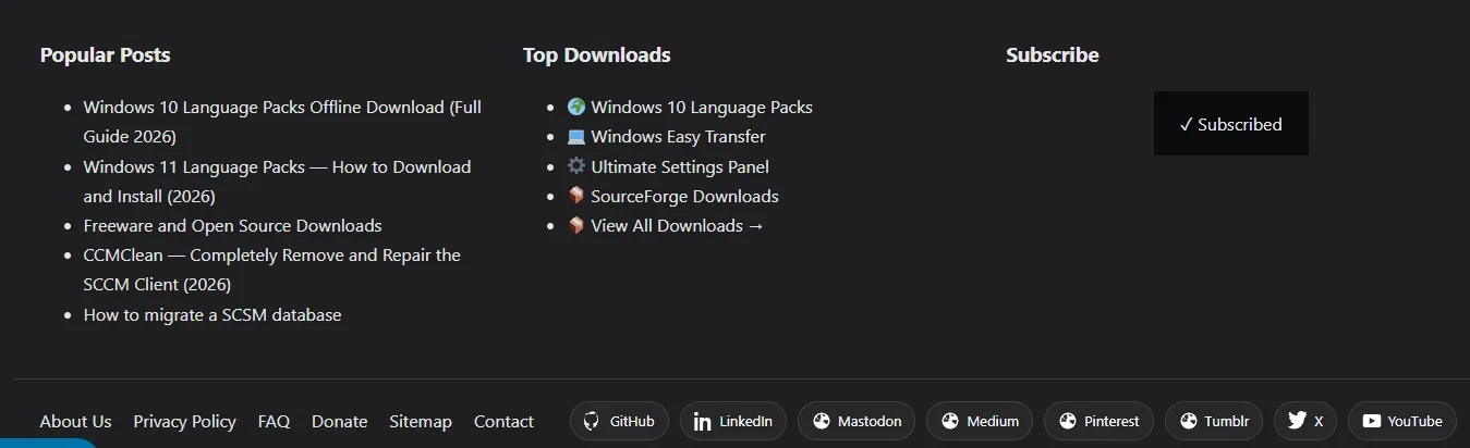 Footer NeoDark footer with social links menu