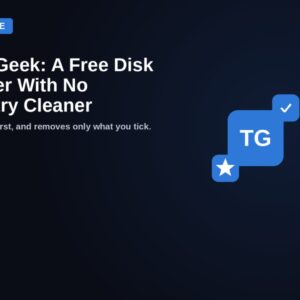 CleanGeek featured image — a free disk cleaner with no registry cleaner, on the TechyGeeksHome guide card