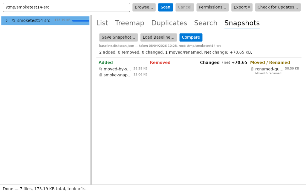screenshotsnapshots Compare two scans to see what grew, what shrank and what appeared