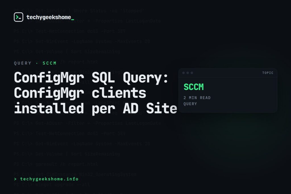 ConfigMgr SQL Query: ConfigMgr clients installed per AD Site