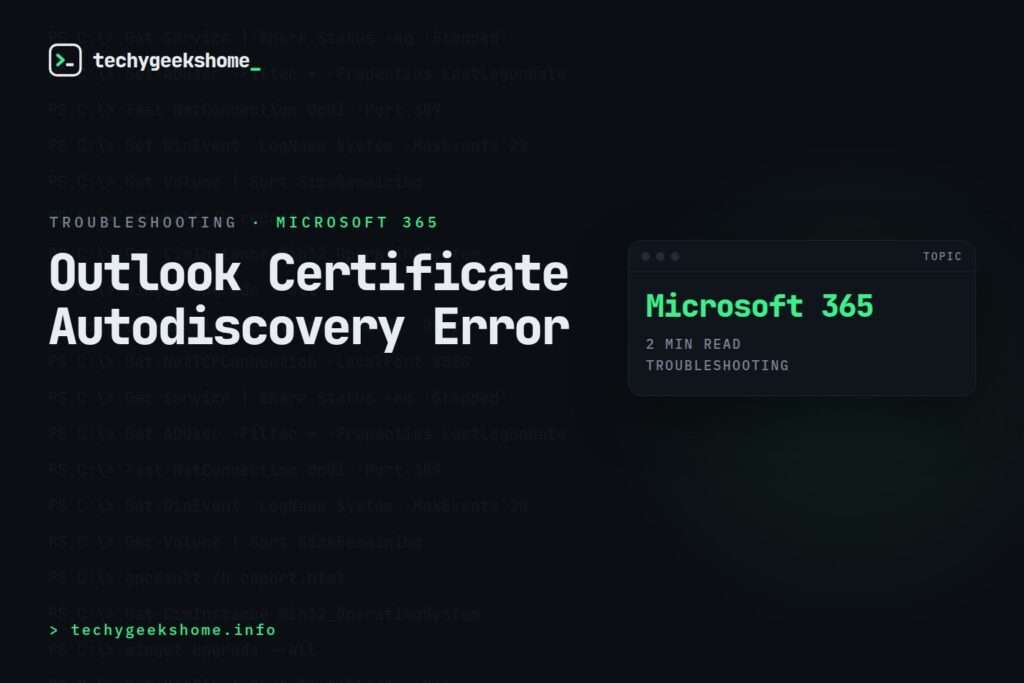 Outlook Certificate Autodiscovery Error