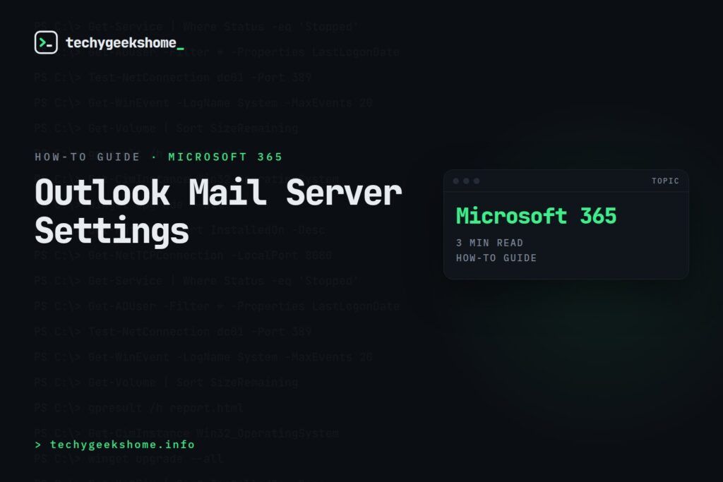 Outlook Mail Server Settings