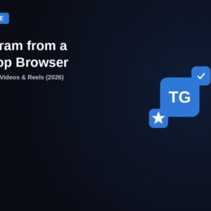 Tech guide badge graphic for posting photos, videos and Reels to Instagram from a desktop browser in 2026