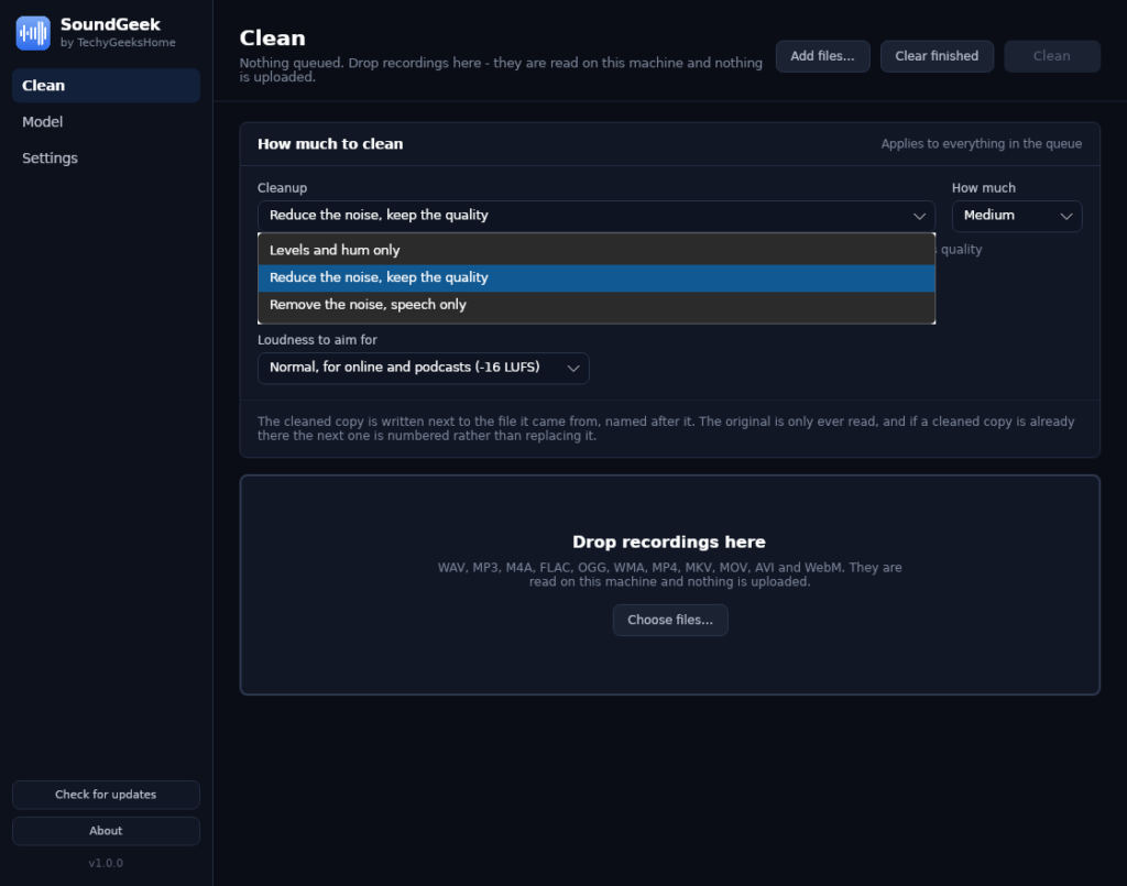 soundgeek three cleanups Three cleanups, from a light touch to the speech model.