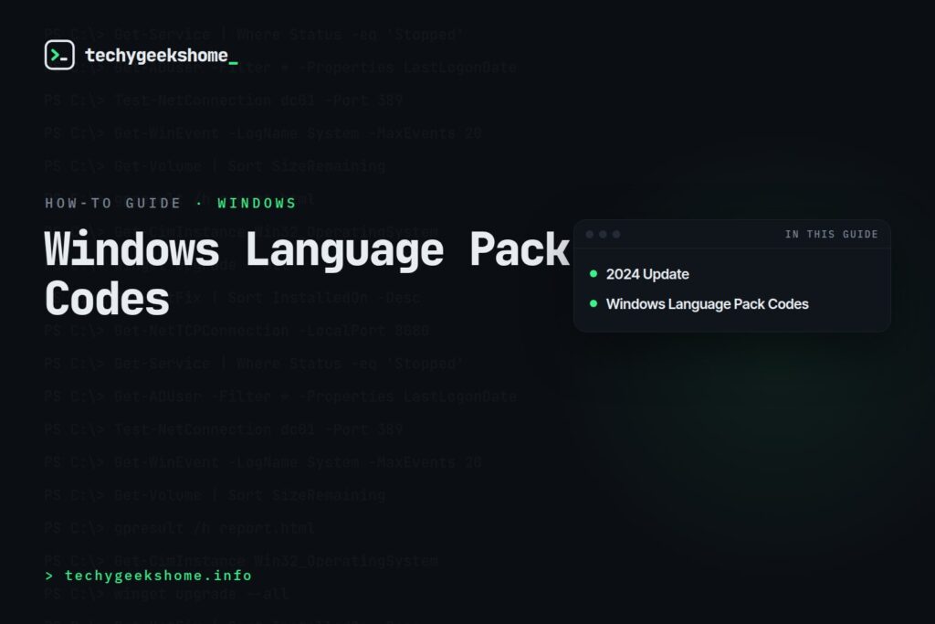 Windows Language Pack Codes