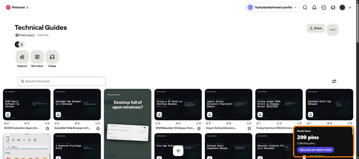 board saver collecting pins Click the icon and Board Saver counts the pins as it finds them